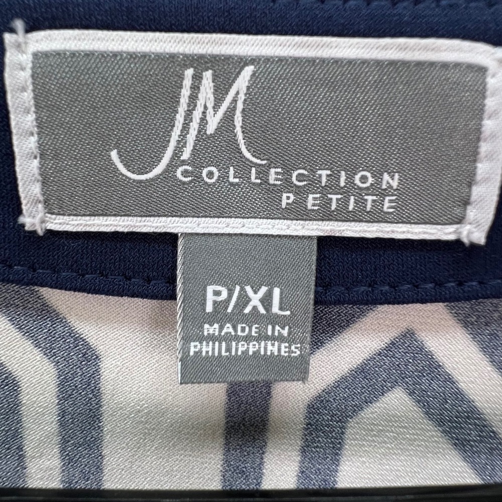 JM Collection Petite XL Red Navy Geometric Beaded Split V-Neck 3/4 Sleeve Tunic - Picture 7 of 8
